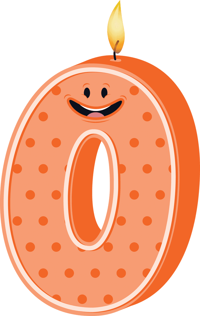 Happy Orange Zero Candle on Transparent Background