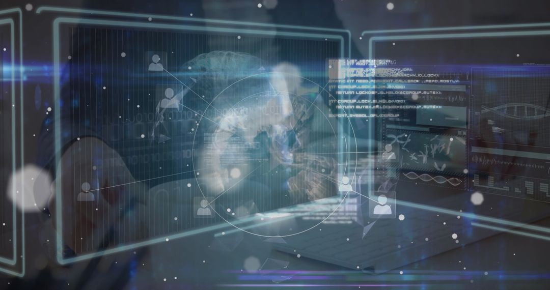 Woman Integrating 3D Holographic Interface on Laptop