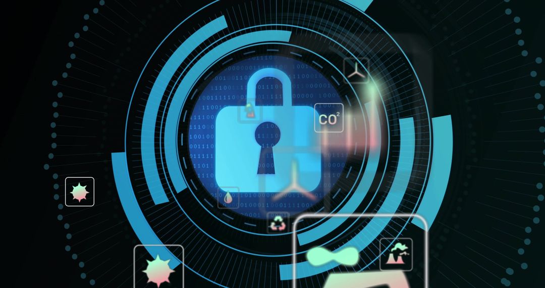 Futuristic Interface Depicting Cybersecurity and Environmental Monitoring