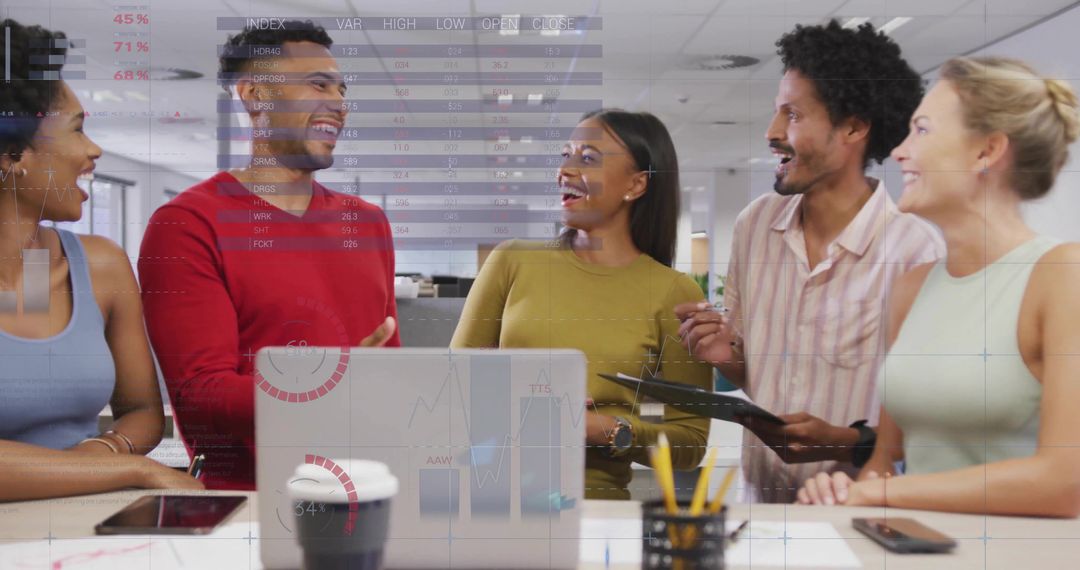 Global Team Collaborating in Office with Technology and Charts