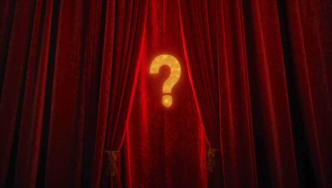 Mystical Theater Curtains with Illuminated Question Mark
