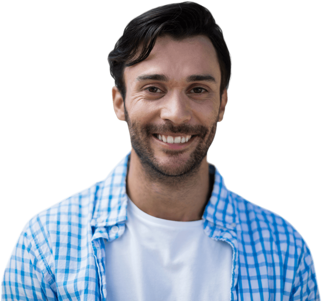 Smiling Caucasian Man in Casual Attire on Transparent Background