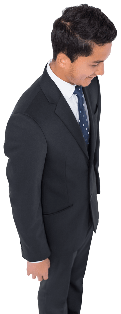 Happy Businessman Looking Down on Transparent Background
