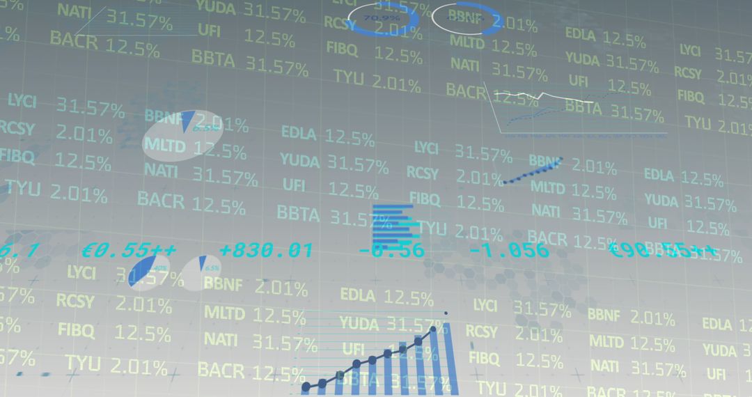 Financial Data Analysis with Digital Chart Overlay in Blue Tones