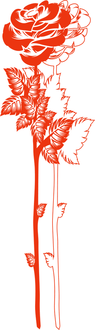 Elegant Stylized Red Rose Silhouette on Transparent Background