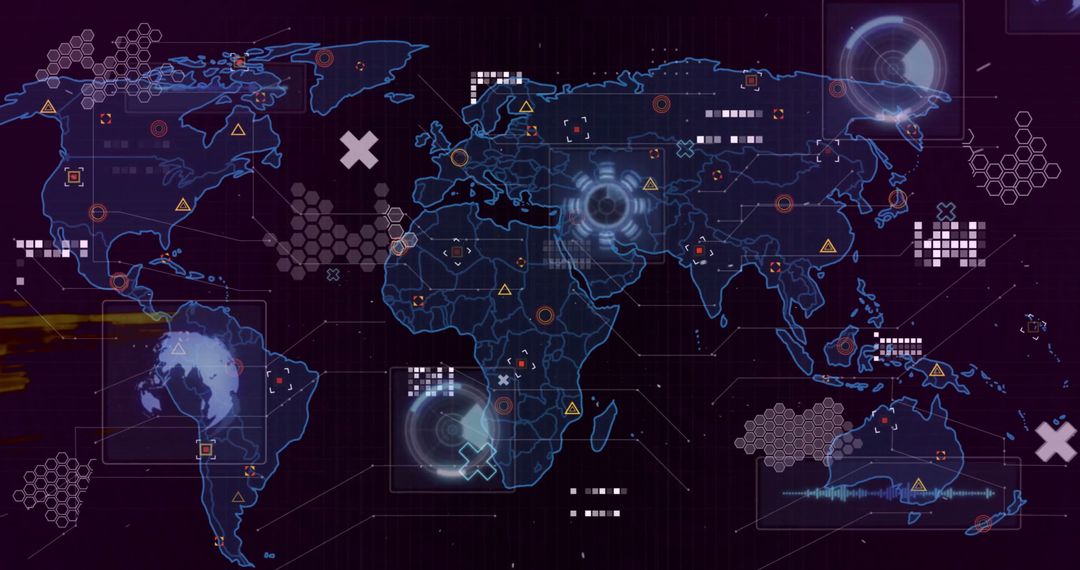 Global Digital Interface Overlay on World Map