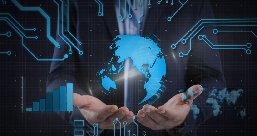 Businessman Holding Digital Globe Representing Global Technology Connectivity
