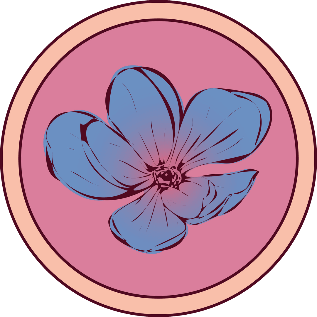 Transparent Stylized Flower in Blue Gradient within Pink Badge