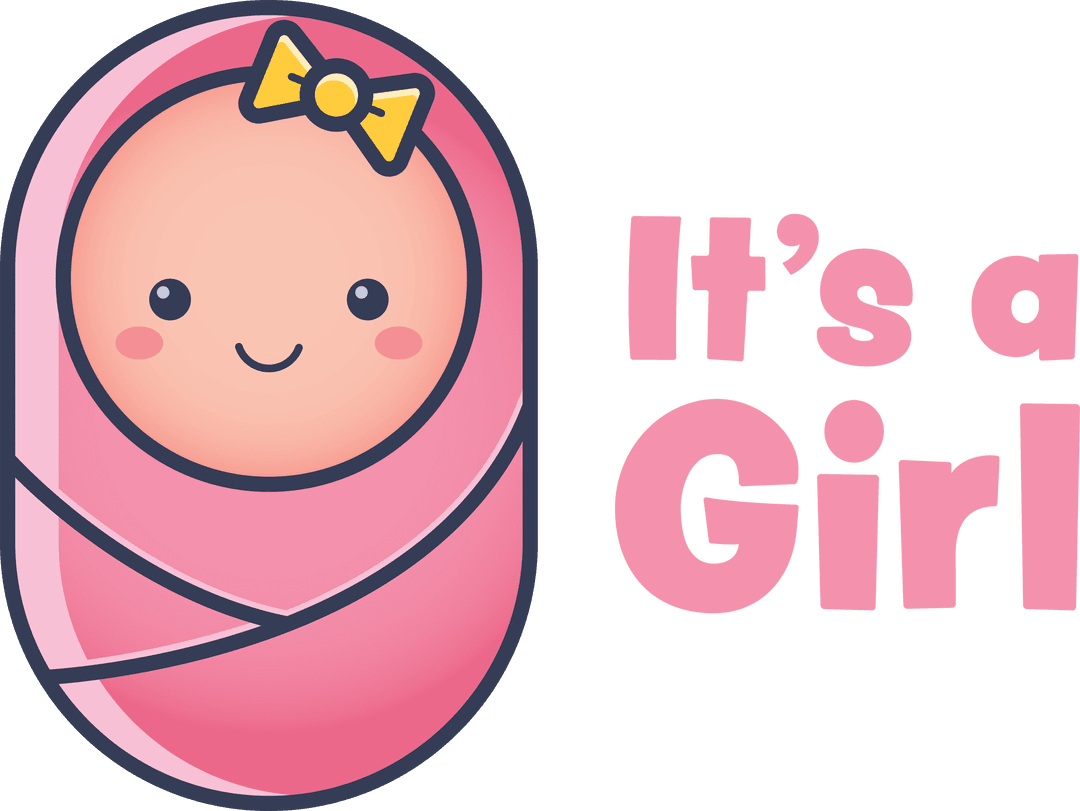Cute It's a Girl Text with Adorable Baby Icon on Transparent Background