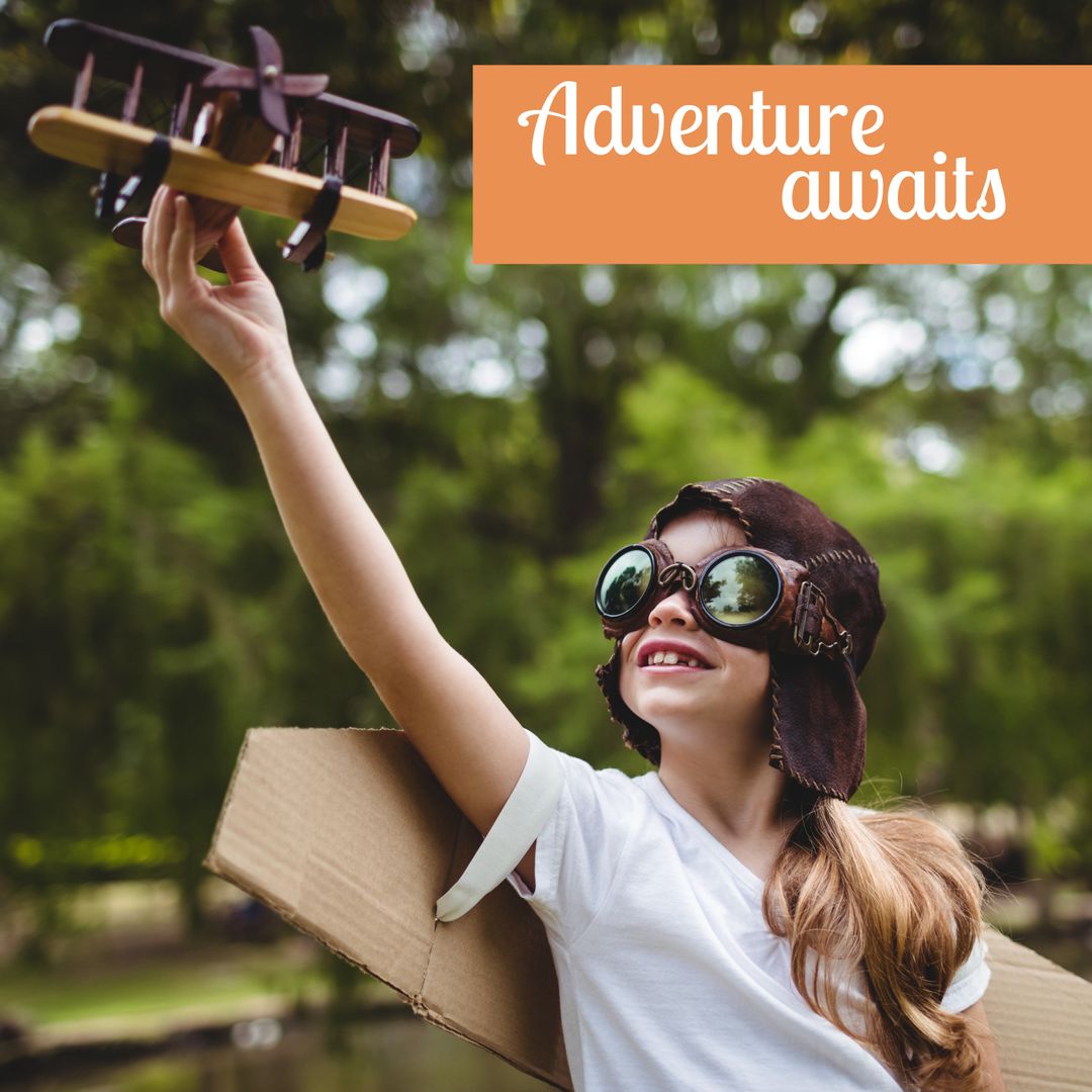 Child Embracing Creativity with Pilot Costume Toy Plane