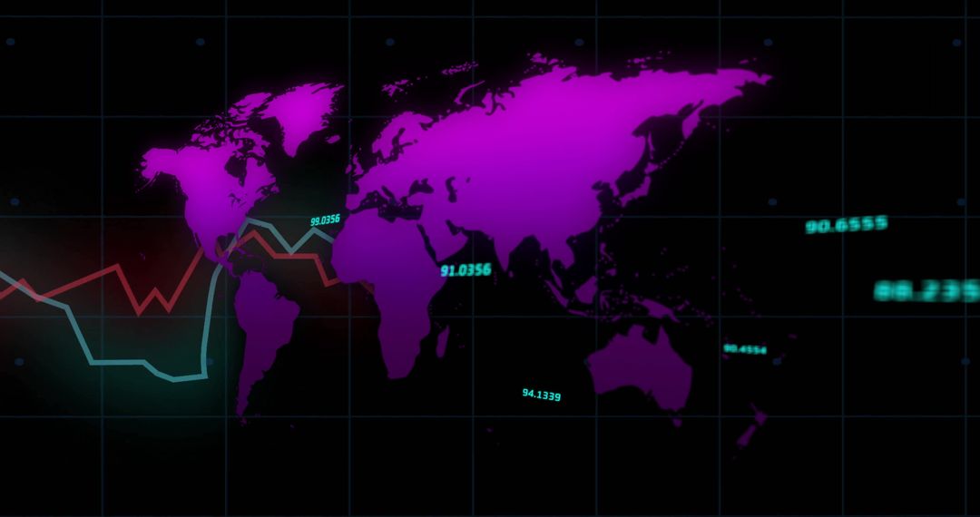 Futuristic Digital World Map with Analytics Overview