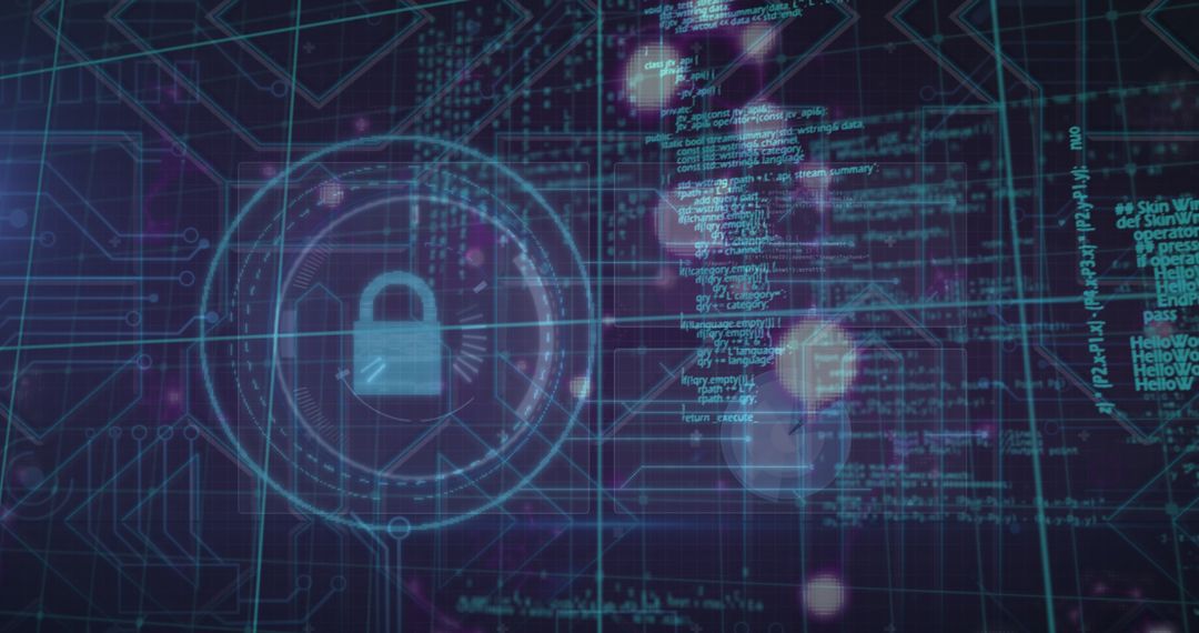 Cybersecurity Concept with Digital Coding and Lock Icon