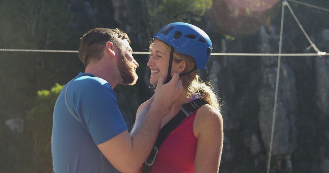 Couple Enjoying Ziplining Adventure in Mountain Setting