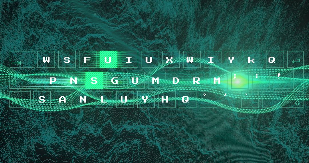 Futuristic keyboard display with green data waves