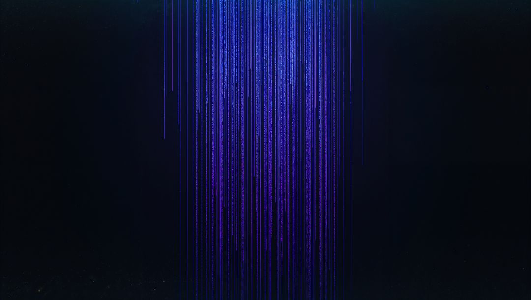 Cascading Blue Purple Light Streams in Dark Digital Artwork