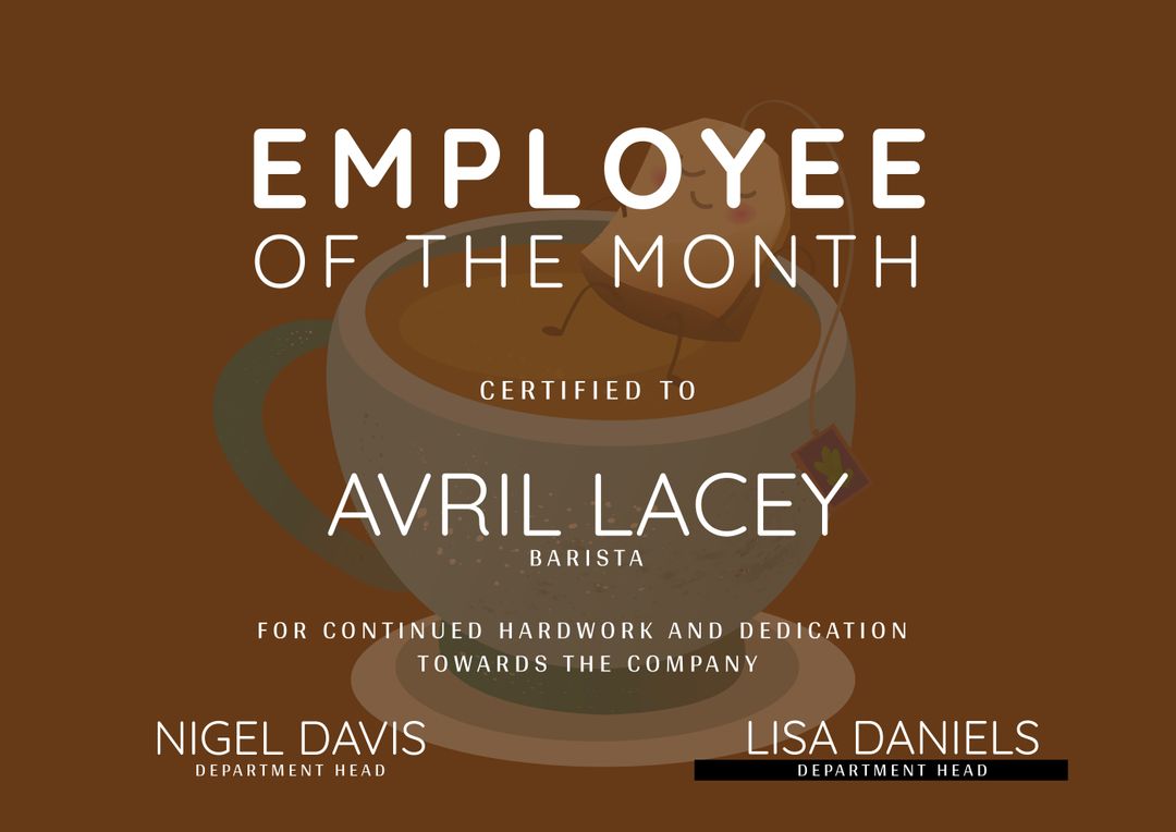 Employee of the Month Certificate on Coffee Cup Background - Download Free Stock Templates Pikwizard.com