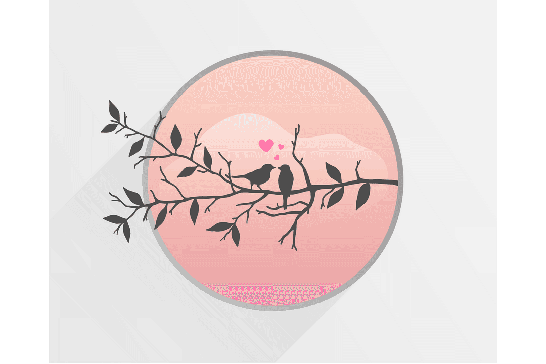 Birds with Hearts on Bare Twig for Valentine's Day Transparent Design
