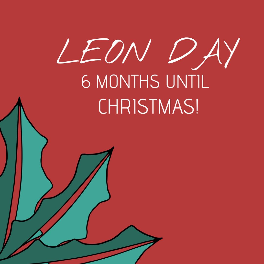 Leon Day Celebration with Festive Leaf Design on Red Background