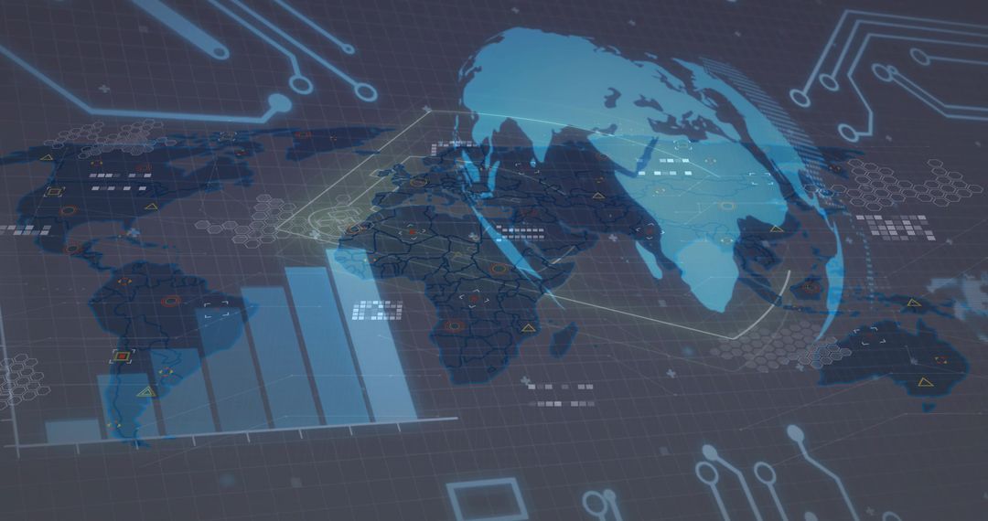 Futuristic World Map with Holographic Data Interface