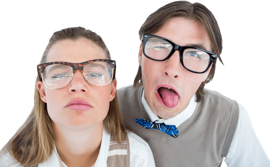 Playful Hipster Duo Grimacing Isolated Transparent