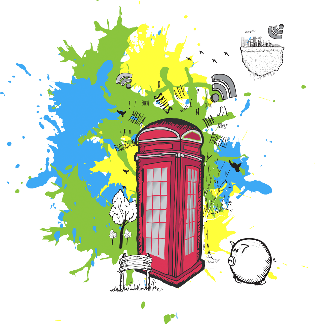 Vintage Phone Box with Modern Communication Concept on Transparent Background