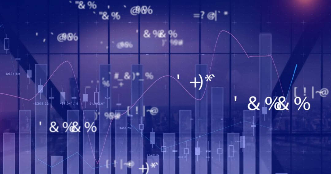 Abstract Financial Data and Charts in Urban City Background