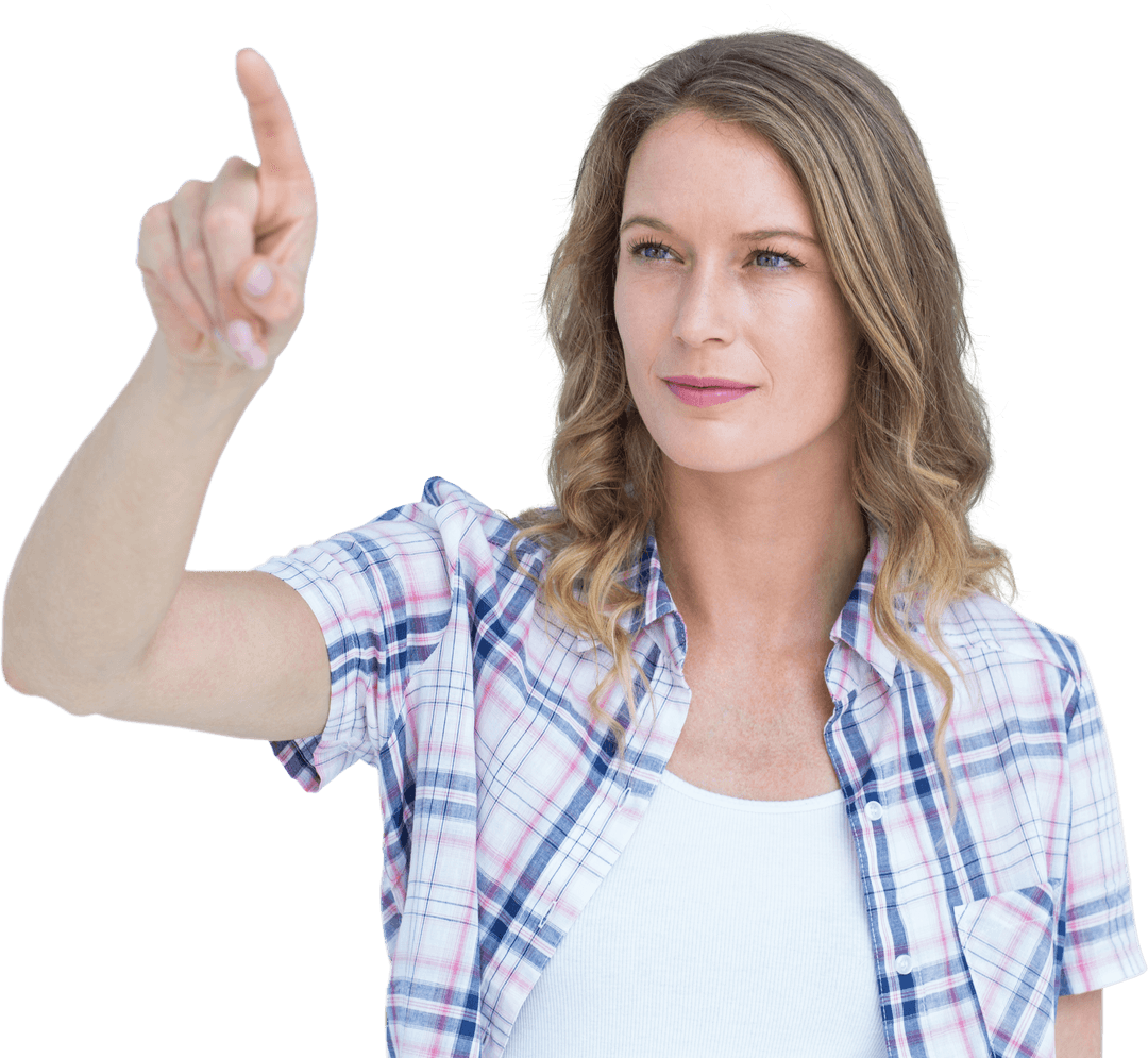 Transparent Background: Woman Gesturing Pointing Focused