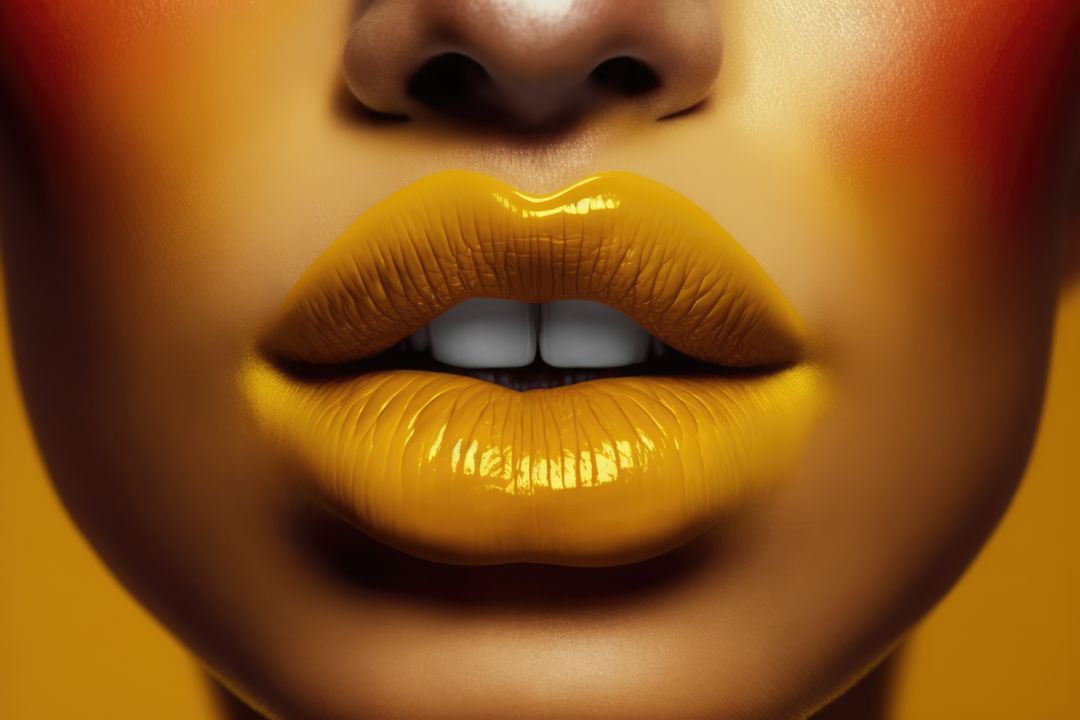Close-up of Glossy Yellow Lips with Gradient Makeup Art - Free Images, Stock Photos and Pictures on Pikwizard.com