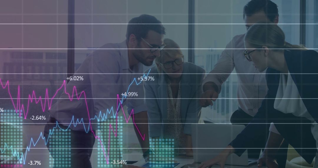 Diverse Team Analyzing Financial Data with Digital Graphs