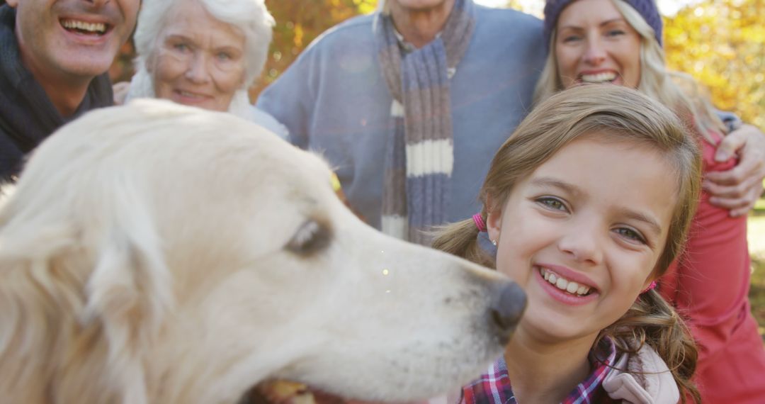 Smiling Family with Golden Retriever Outdoors - Free Images, Stock Photos and Pictures on Pikwizard.com