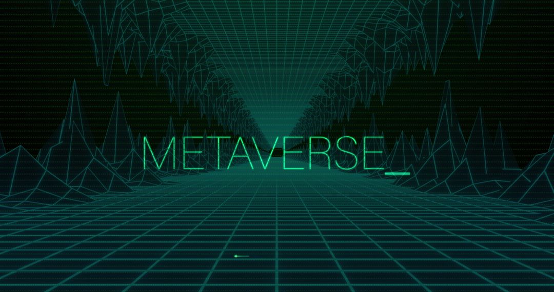 Futuristic Digital Metaverse Concept with Grid Wireframe Tunnel
