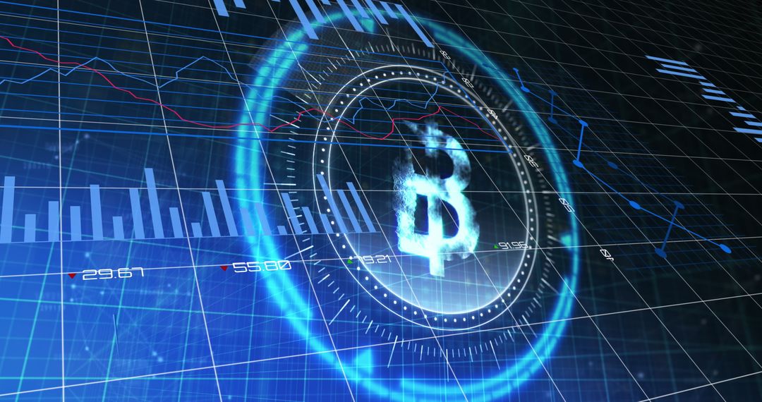 Illuminated Bitcoin Symbol Amidst Dynamic Digital Data Chart