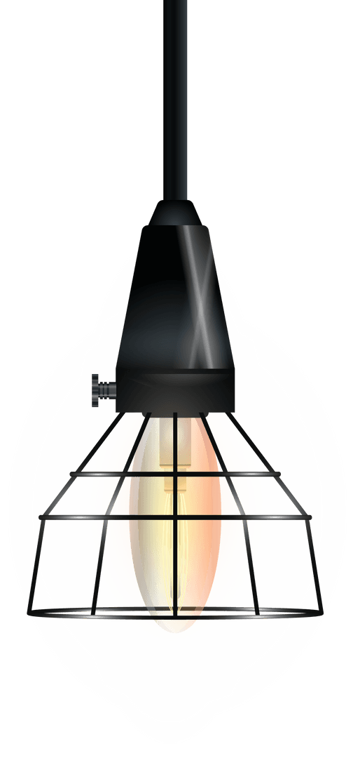 Industrial Pendant Lamp with Caged Bulb on Transparent Background
