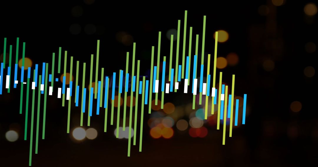 Colorful Abstract Lines Overlapping Vibrant City Lights at Night