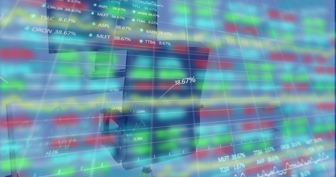 Stock Market Trading Board with Overlaid Line Graphs