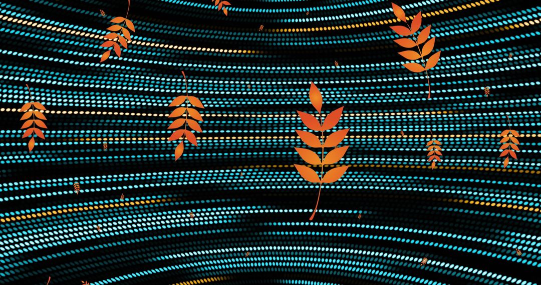 Falling Leaves on Digital Abstract Backdrop
