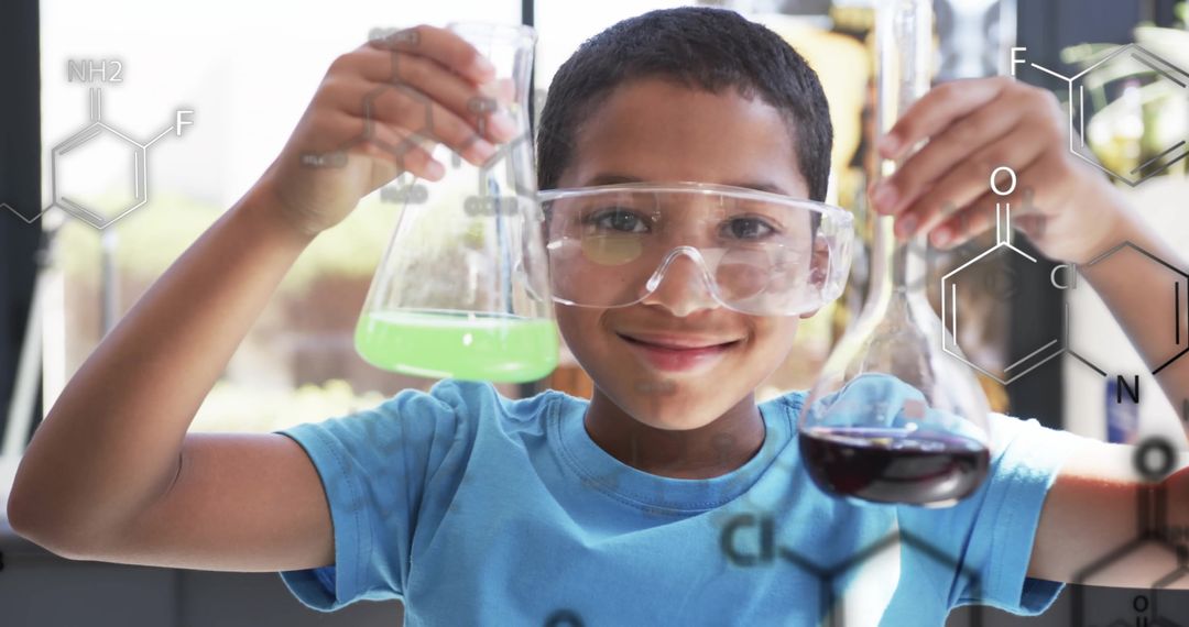 Enthusiastic Child Conducting Chemistry Experiment in Lab