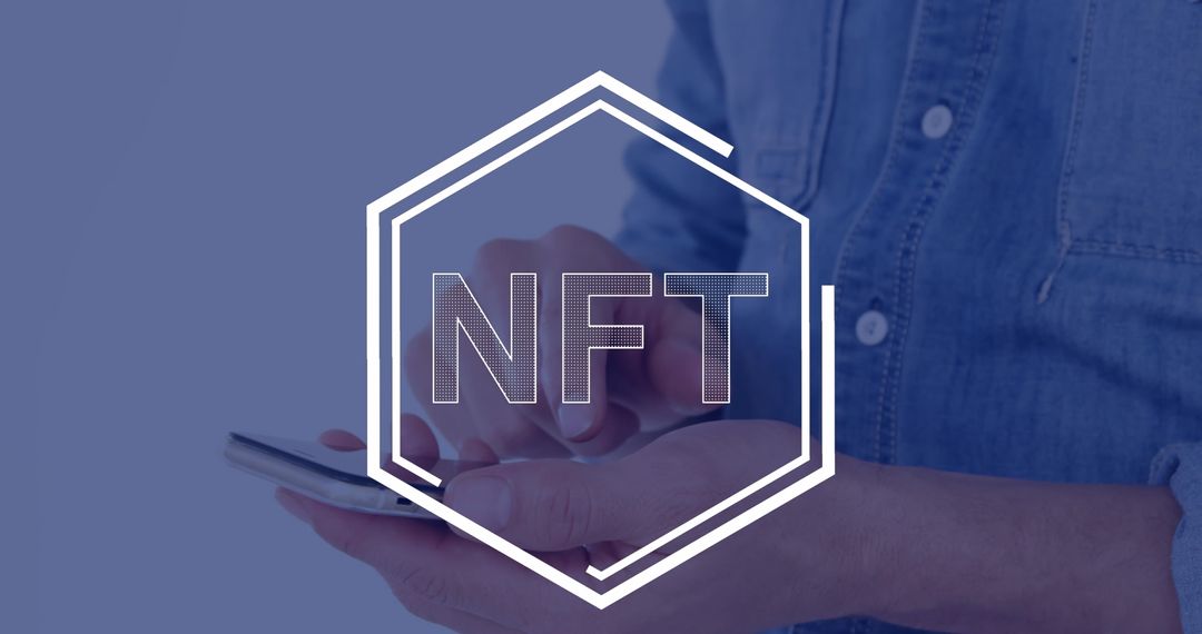 NFT in Hexagon on Smartphone Technology Background