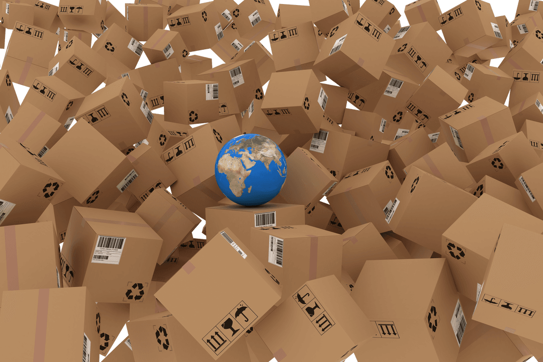 Earth Surrounded Multitude Boxes on Transparent Background