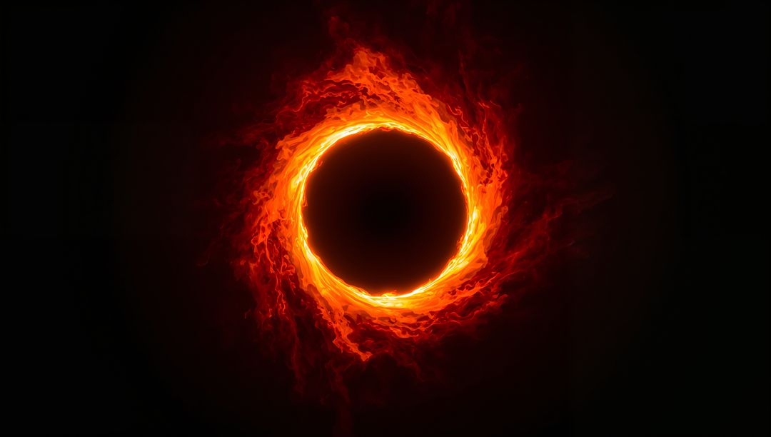 Fiery Plasma Ring Encircling Black Void in Deep Space
