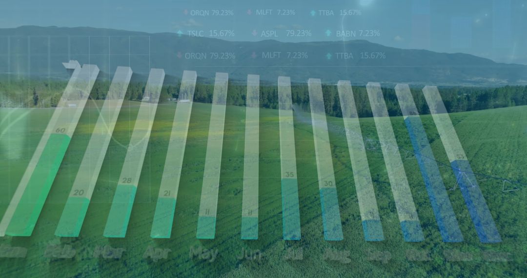 Digital Data Overlay on Green Landscape Reflecting Global Business Tech