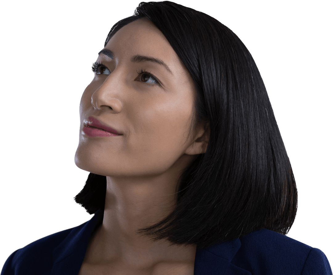 Thoughtful Businesswoman Staring into Distance on Transparent Background