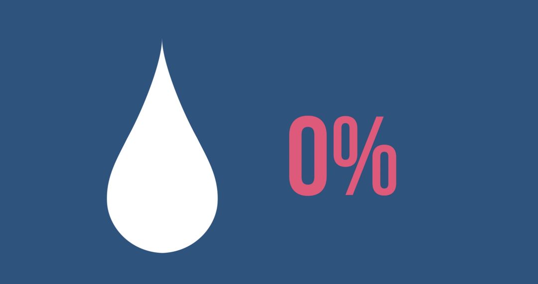 Water drop icon with zero percent on blue background