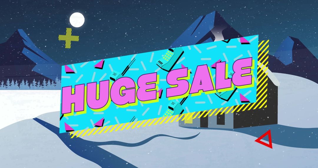 Retro Winter Mountain Huge Sale with Geometric Elements
