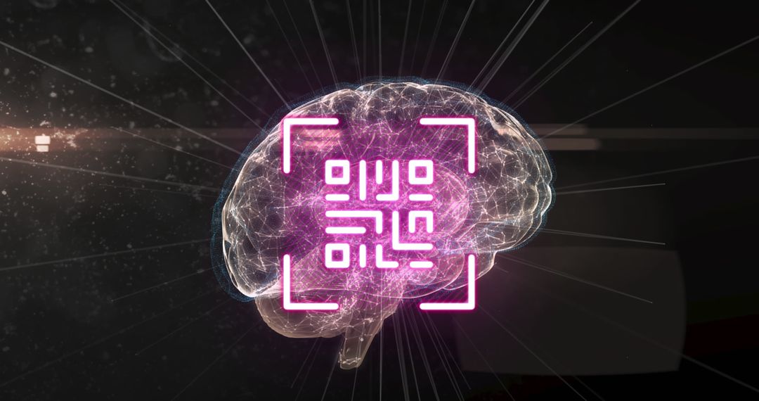 Glowing Brain with QR Code Interface Concept