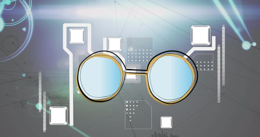 Futuristic Glasses Floating in Digital Interface with Circuit Design