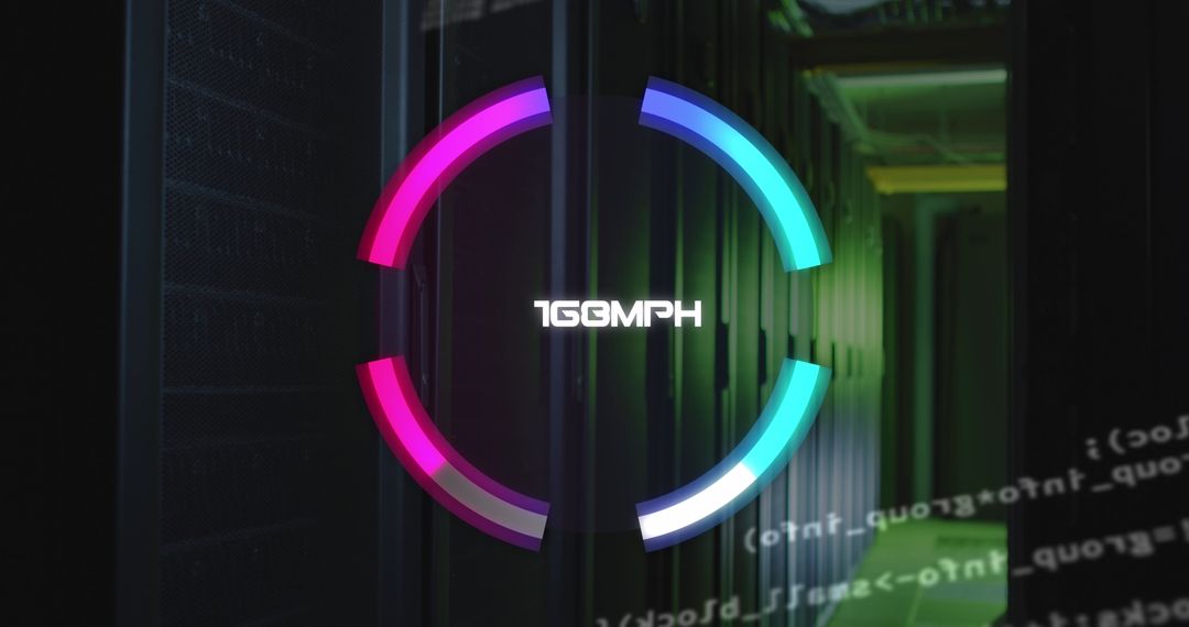 Digital Gauge over Server Room Representing Cloud Computing Speed