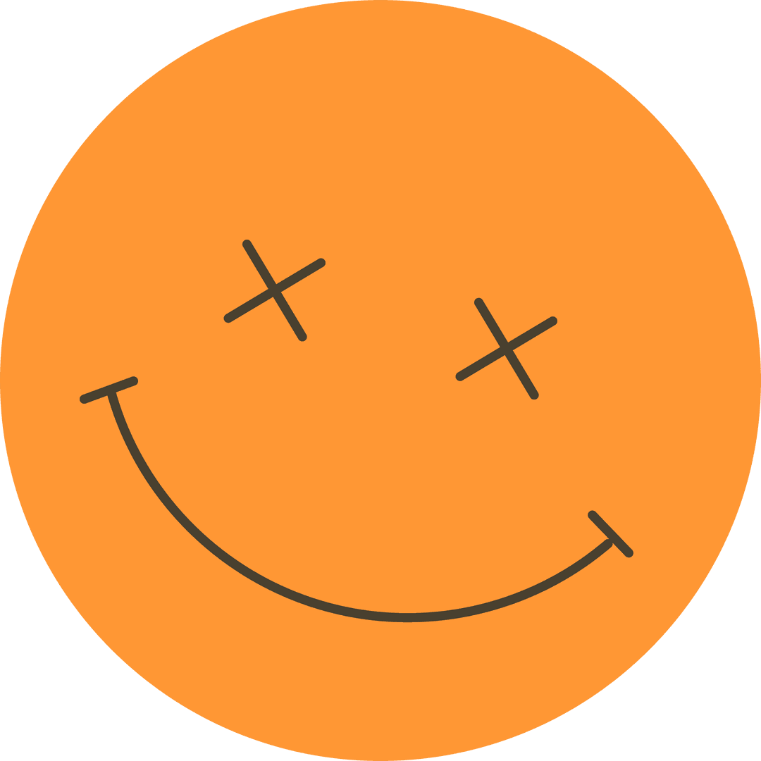 Orange Emoticon with Crossed Eyes on Transparent Background
