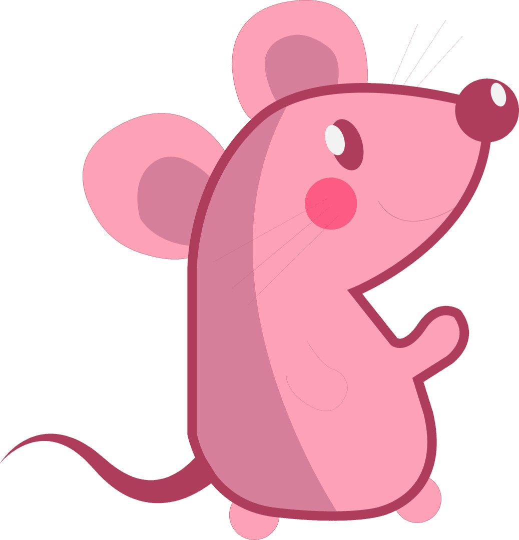 Whimsical Pink Cartoon Mouse on Transparent Background