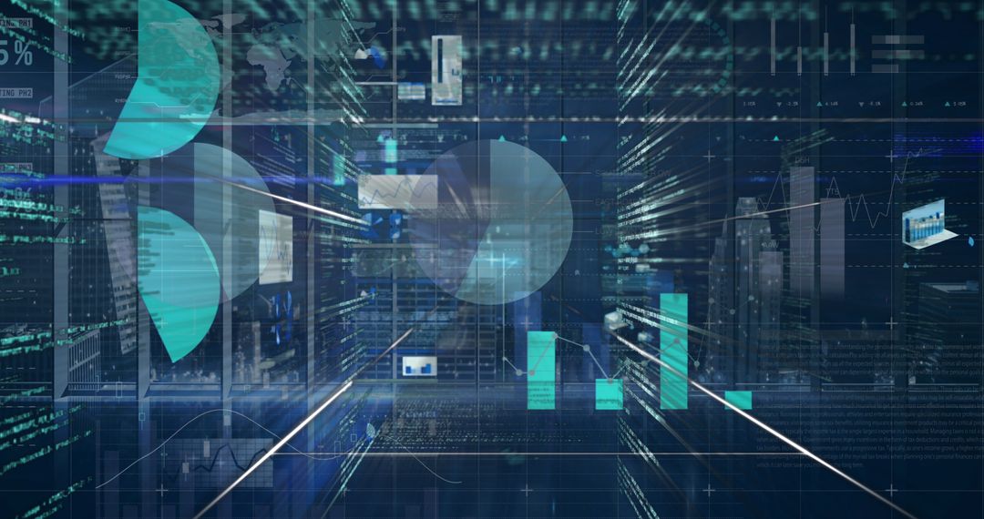 Digital Network with Data Visualization over Cityscape Background